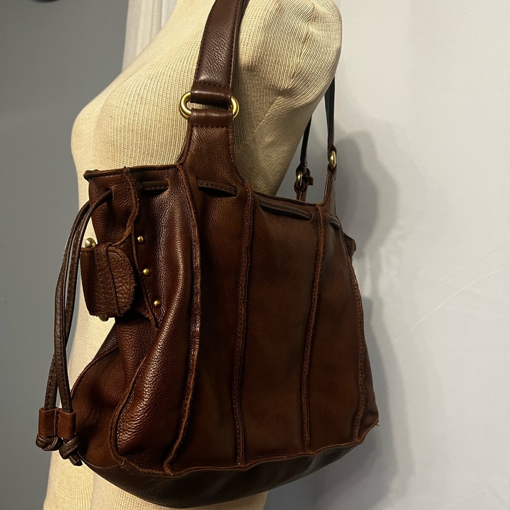 A.N.A. Boho Women’s Leather Bag Purse Brown Marked Shoulder Straps Side Buckles - Picture 14 of 14
